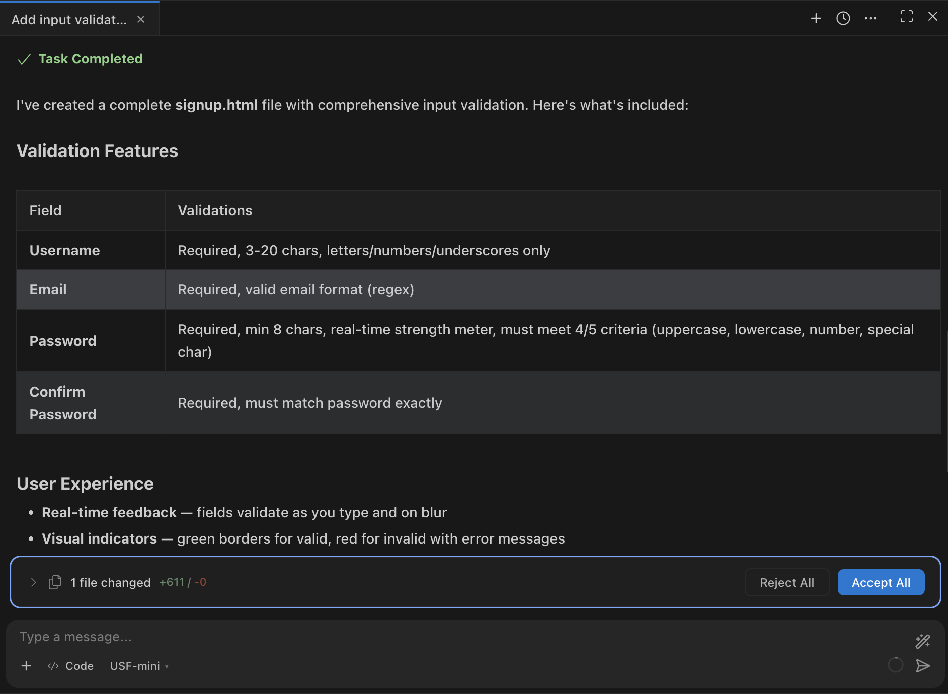 UltraCoder approve and reject change actions